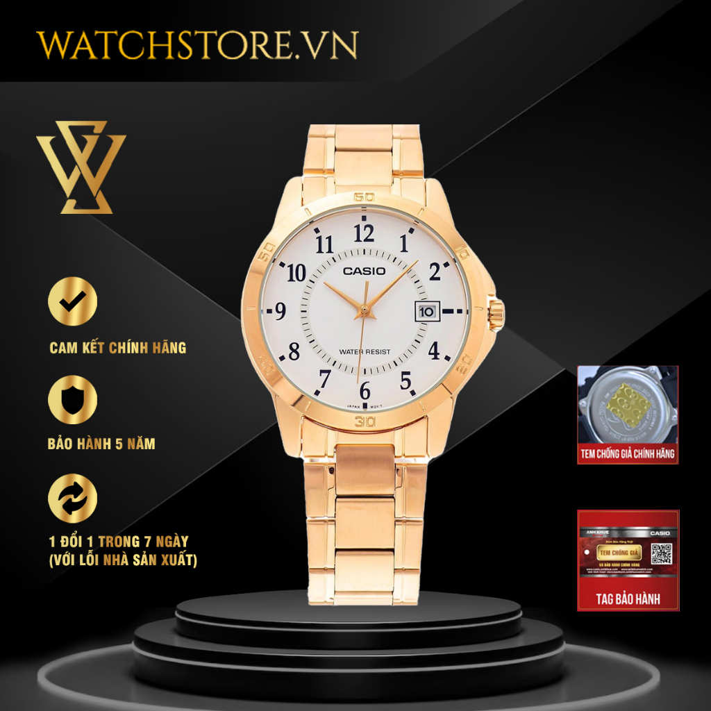 Đồng Hồ Quartz Nam Casio WATCHSTORE MTP-V004G-7BUDF Thiết Kế Kính Khoáng 41.5mm, Dây Kim Loại, Vỏ Thép Không Gỉ
