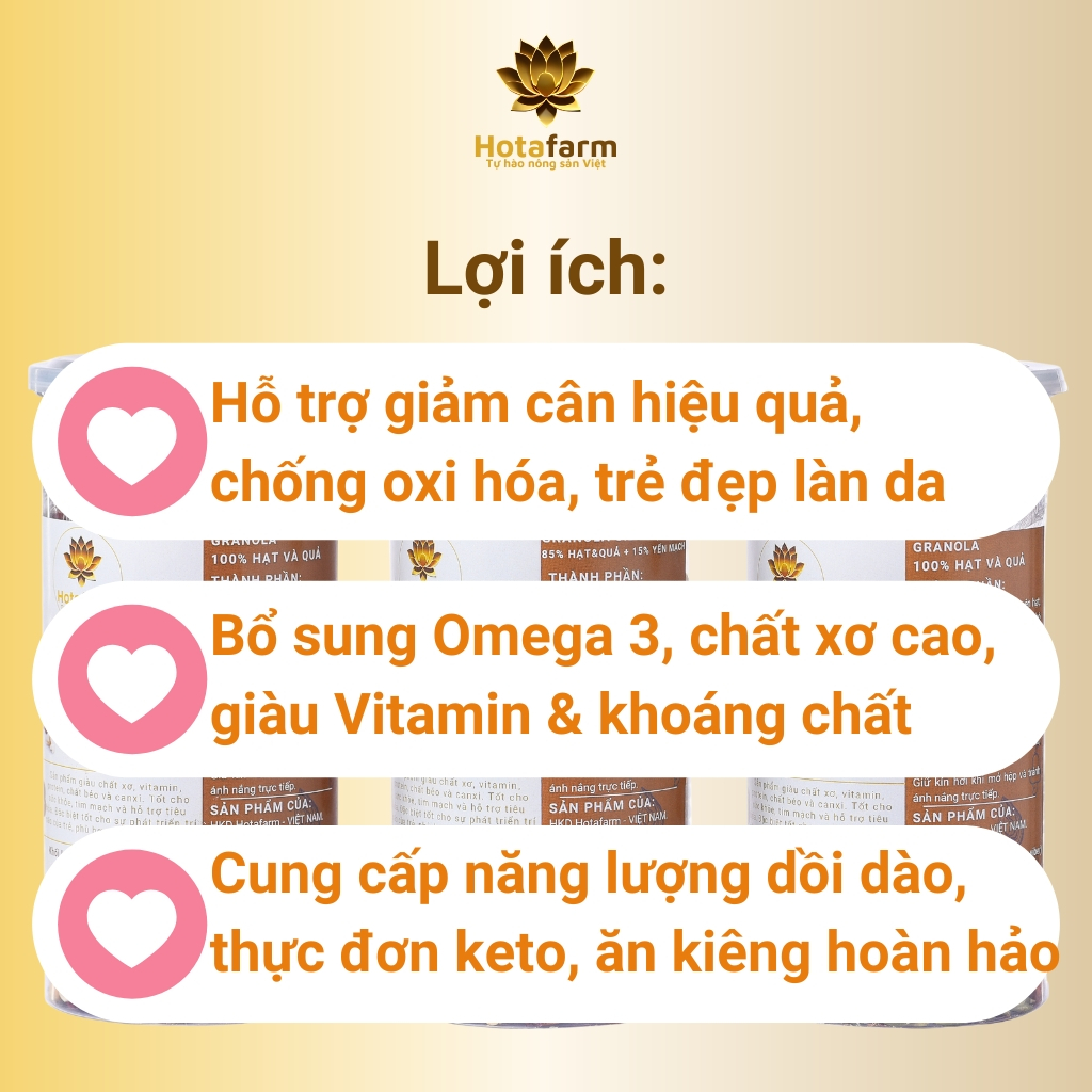 Granola siêu hạt ngũ cốc giảm cân dinh dưỡng ăn sáng thêm hạt macca Hotafarm nguyên vị premium 500g