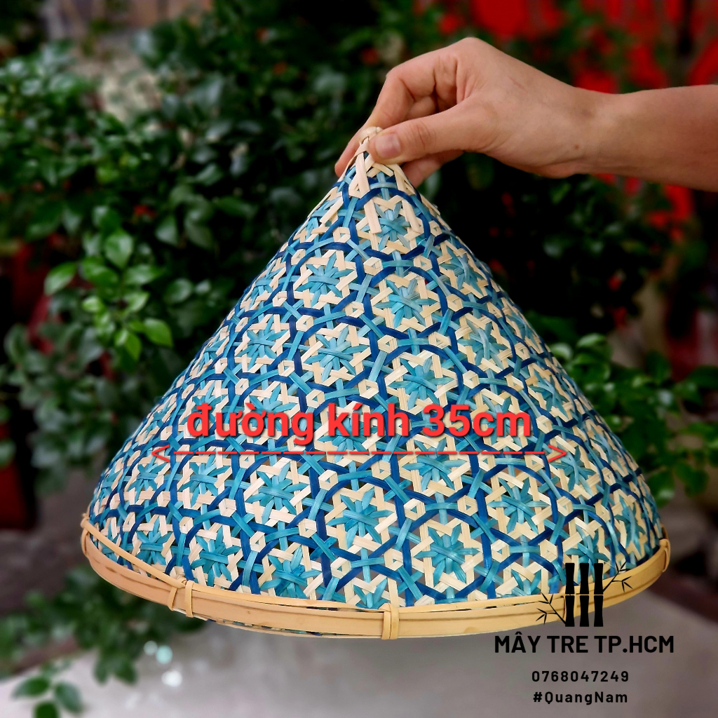 Đèn nón bằng tre trang trí nhiều màu, đèn tre dùng decor quán ăn, quán cafe trang trí