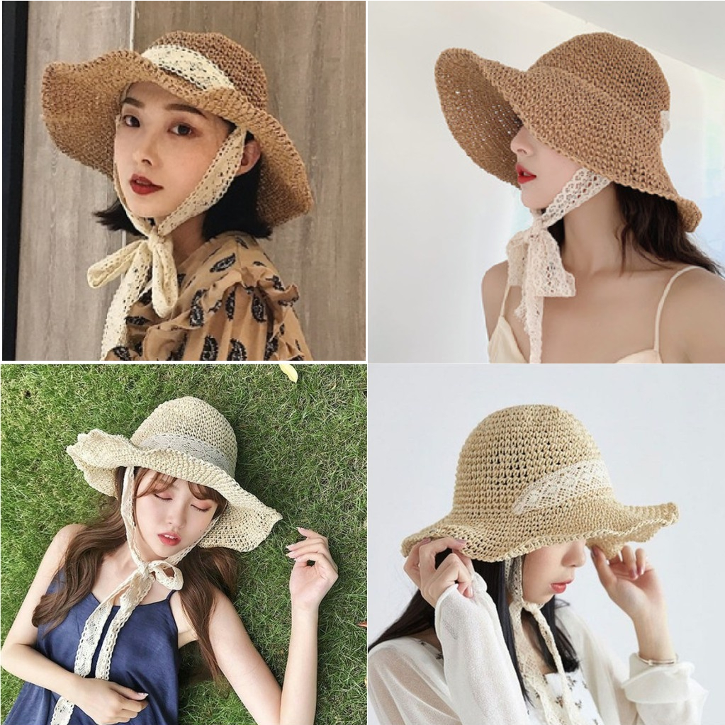 Mũ cói tiểu thư đi biển thắt nơ xinh xắn