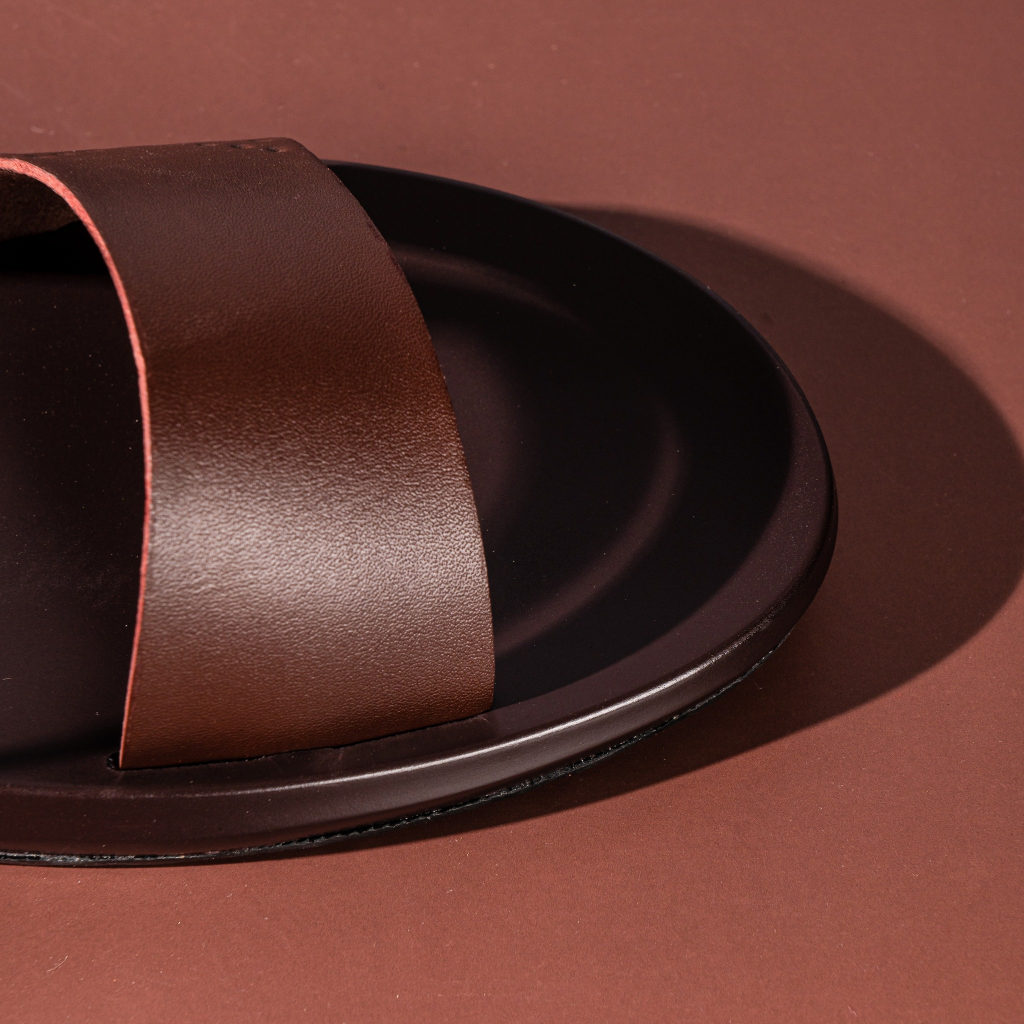 Dép nam quai ngang Polite - art da bò cao cấp 2 màu - BH 12 Tháng