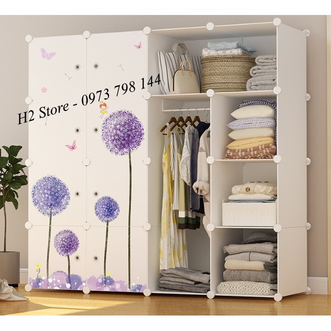 TỦ NHỰA LẮP GHÉP 16 Ô CỬA CẨM TÚ CẦU DỄ THƯƠNG ĐỂ QUẦN ÁO ĐA NĂNG THÔNG MINH sâu 47cm