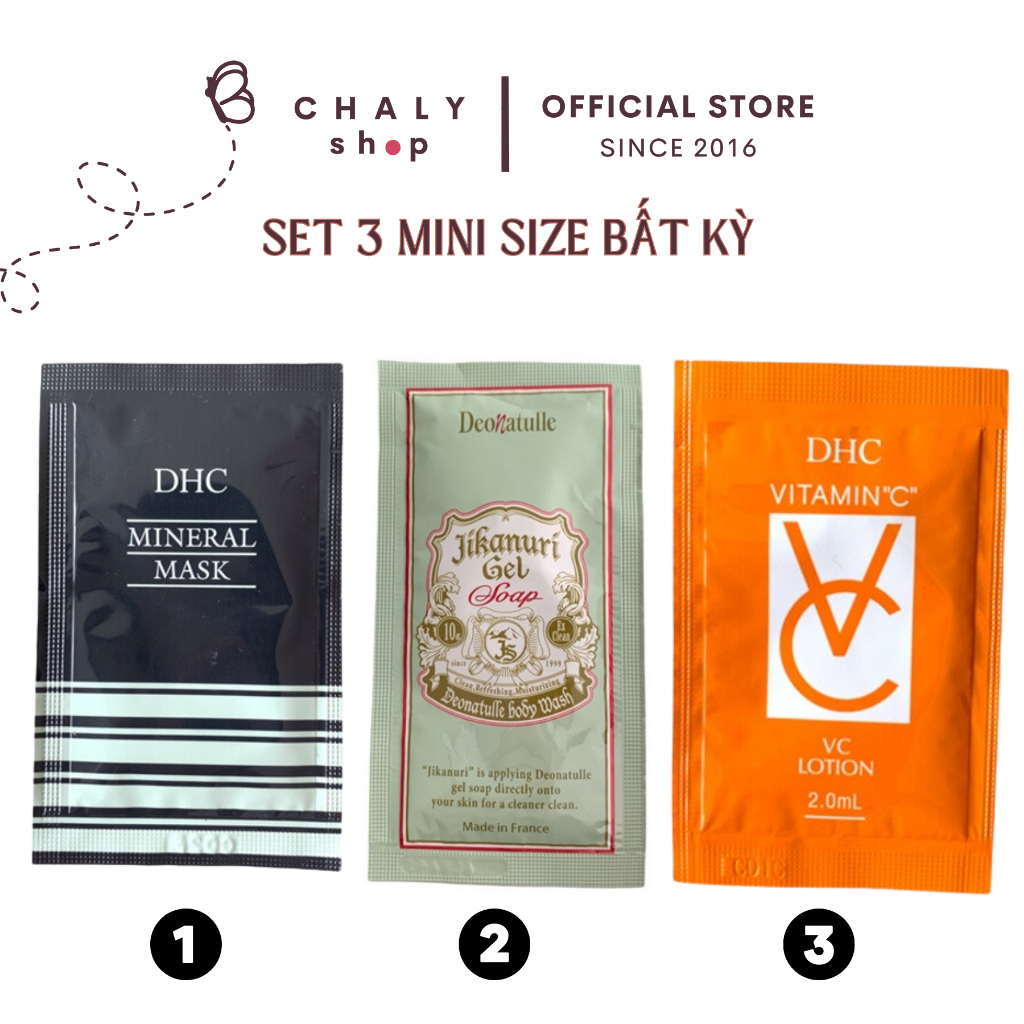 Combo 3 mini size các loại mỹ phẩm Nhật hot nhất: Mặt nạ đất sét DHC, serum vitamin C, tắm trắng Manis, XP hôi nách