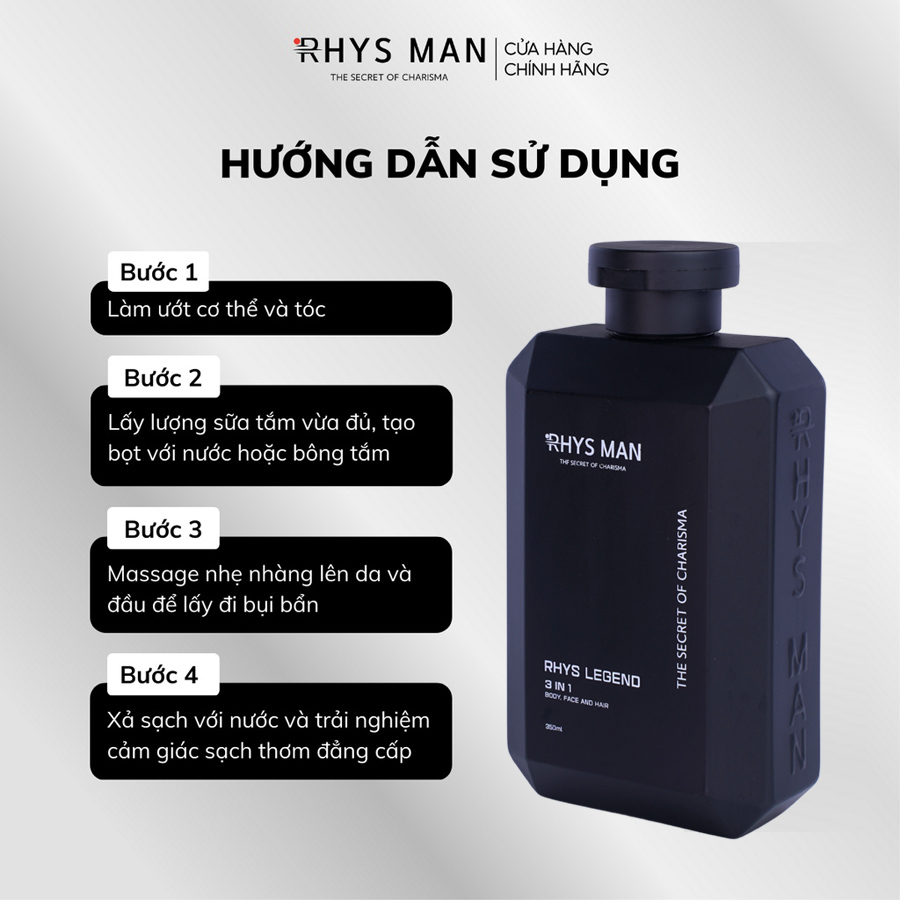 Sữa tắm gội nam RHYS MAN hương nước hoa 3 in 1 Rhys Legend 350ml