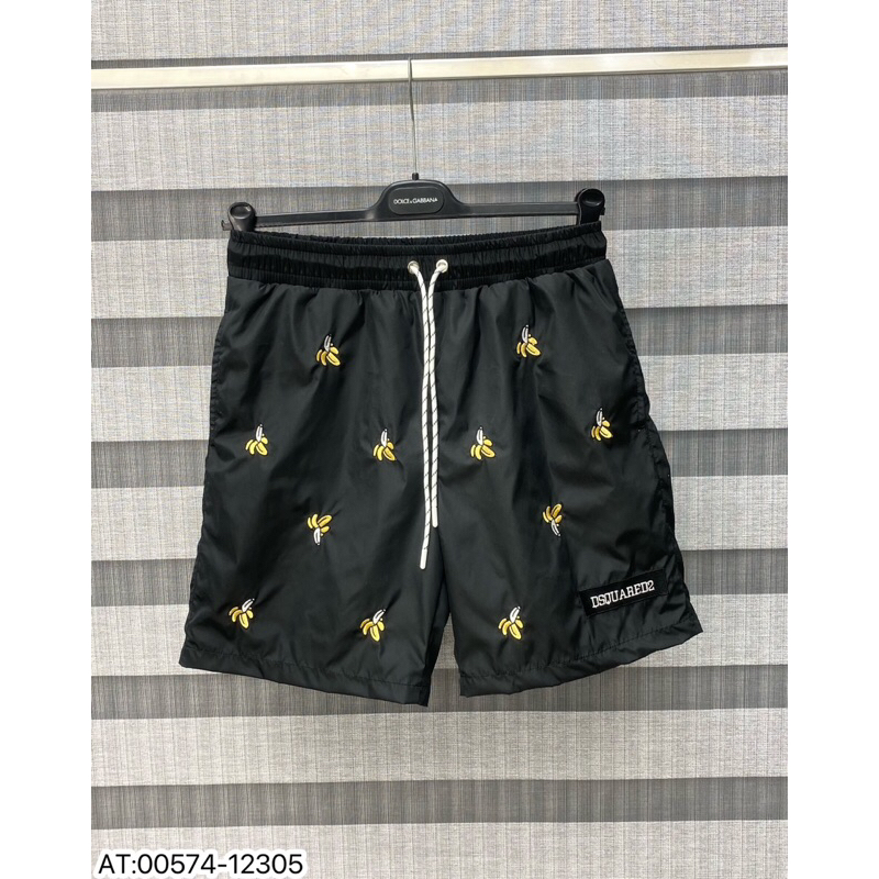 Quần short gió thêu quả chuối dsq2 cạp chun có dây rút,quần gió nam thêu lá cây dsq2 2 lớp lót vải lưới bên trong