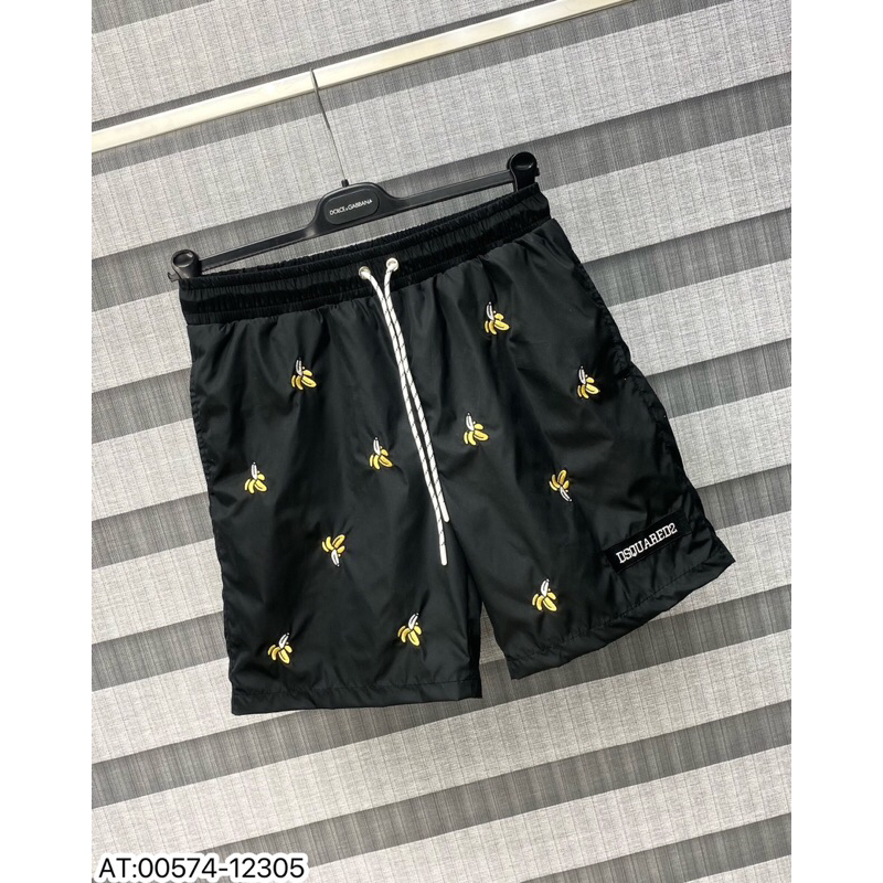 Quần short gió thêu quả chuối dsq2 cạp chun có dây rút,quần gió nam thêu lá cây dsq2 2 lớp lót vải lưới bên trong