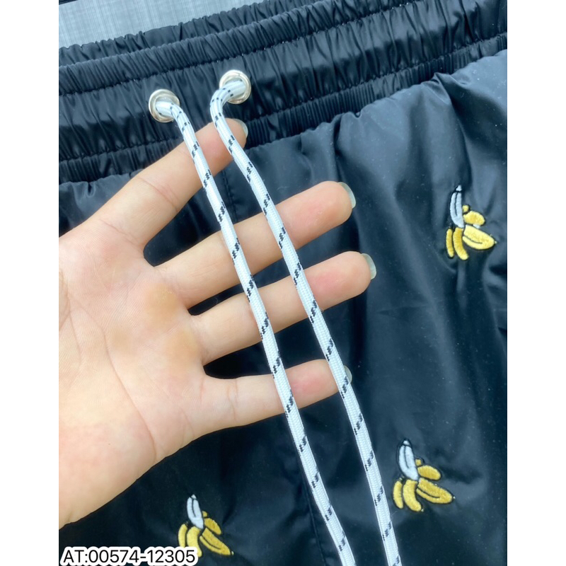 Quần short gió thêu quả chuối dsq2 cạp chun có dây rút,quần gió nam thêu lá cây dsq2 2 lớp lót vải lưới bên trong