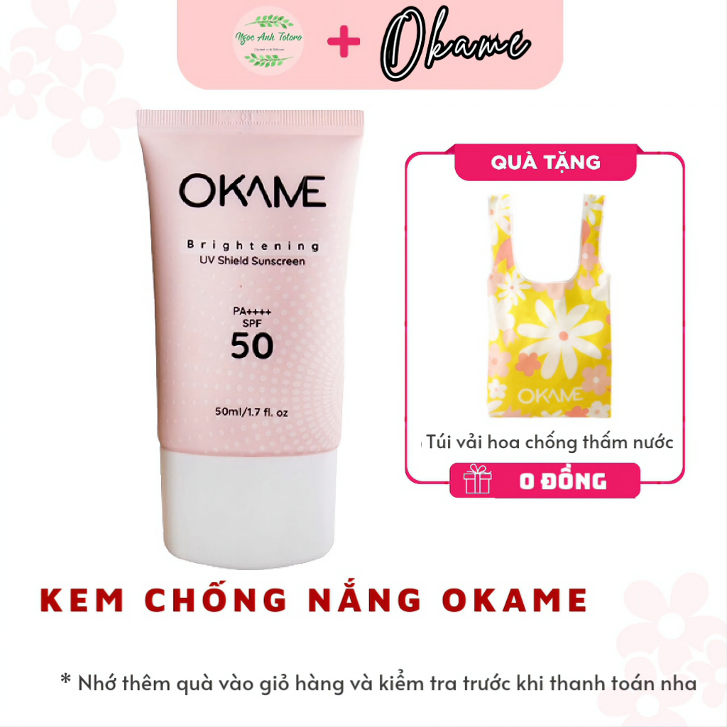 Kem chống nắng toneup, quang phổ rộng Okame Brightening UV Shield PA++++ Spf 50 50ml