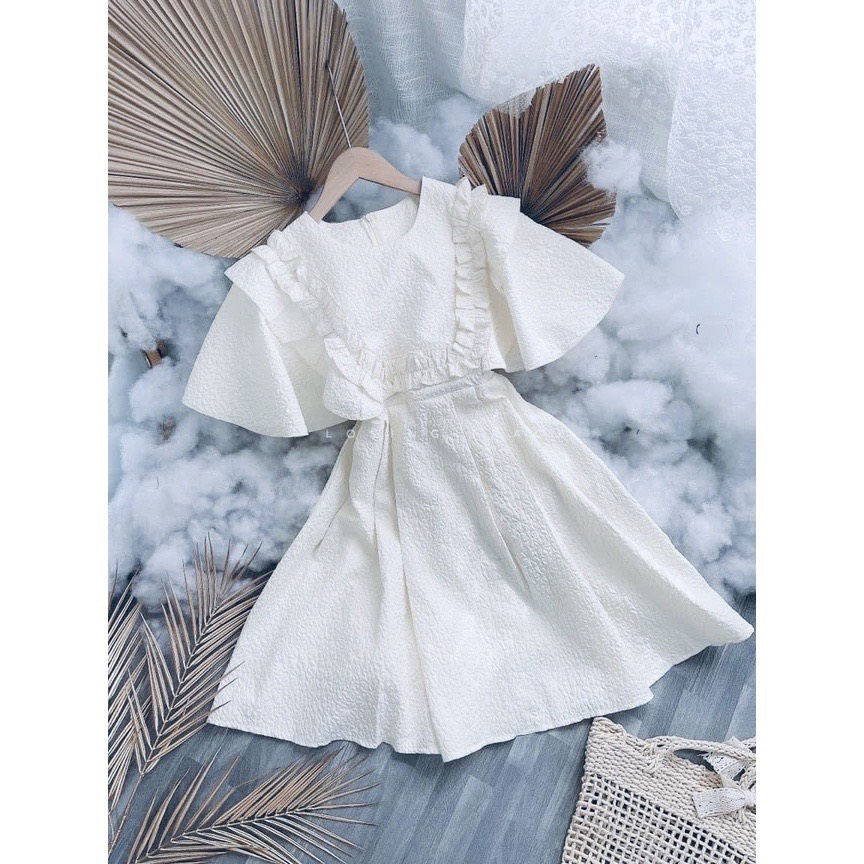 Váy trắng tiểu thư chất xốp bánh bèo HAVU SHOP , đầm trắng xốp tiểu thư phối bèo siêu xinh