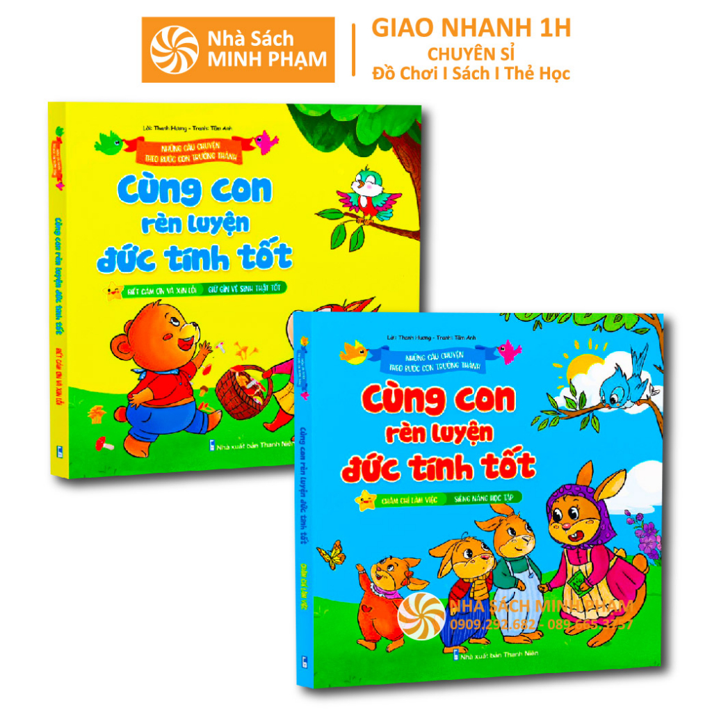 Sách - Bộ 2 CUỐN Cùng Con Rèn Đức Tính Tốt - Biết Cảm Ơn, Xin Lỗi, Chăm Chỉ Làm Việc - Siêng Năng Học Tập Và Giữ Vệ Sinh
