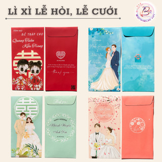 Lì xì đám cưới / Lì xì ăn hỏi bê tráp in tên và hình chibi thiết kế sẵn