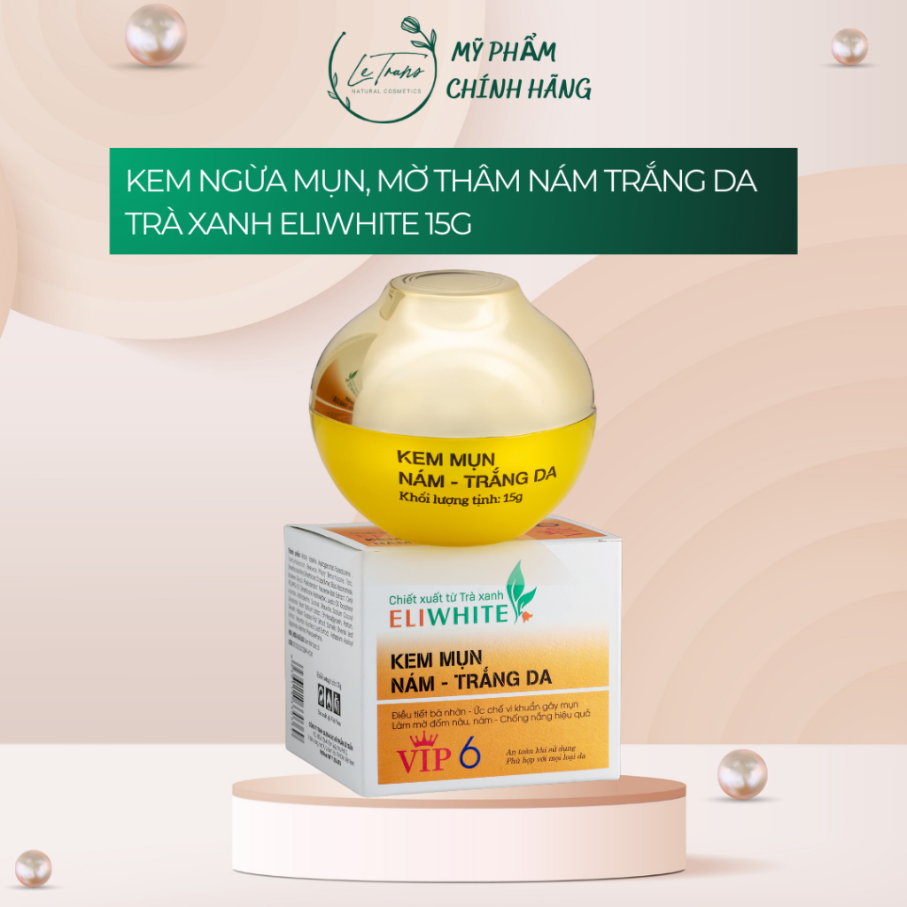 Kem ngừa mụn mờ thâm nám trắng da EliWhite trà xanh 15g chính hãng