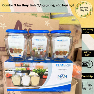 Combo 3 hủ thủy tinh đựng gia vị, các loại hạt
