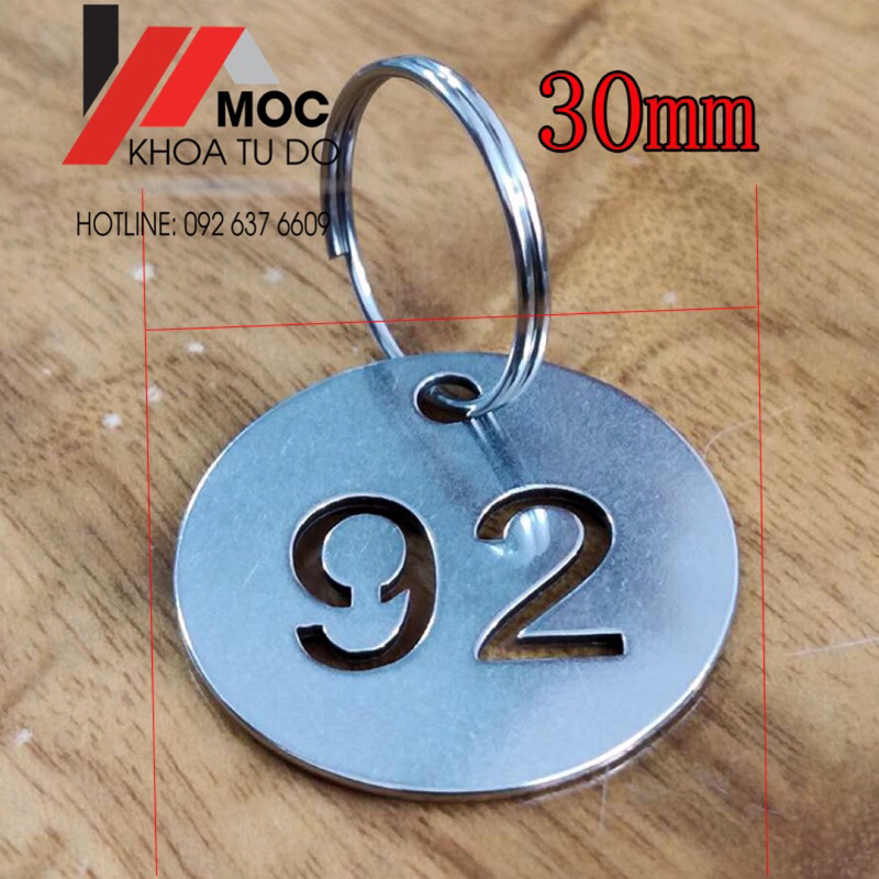 Thẻ số inox 304 đường kính 3cm thẻ móc khoá tủ locker