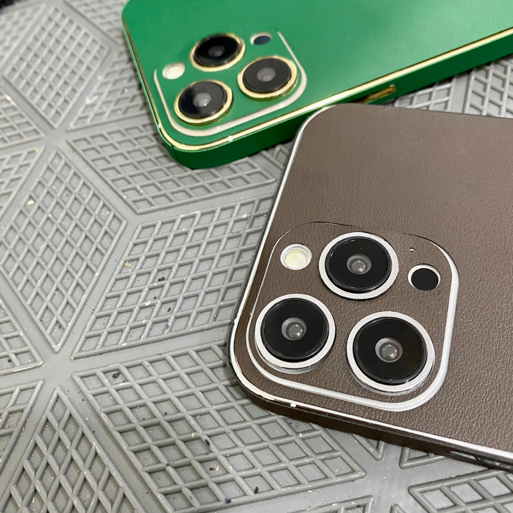 Dán lưng iphone full viền vân da 3M, Miếng dán điện thoại màu trắng nâu cafe chống trầy có mọi dòng máy