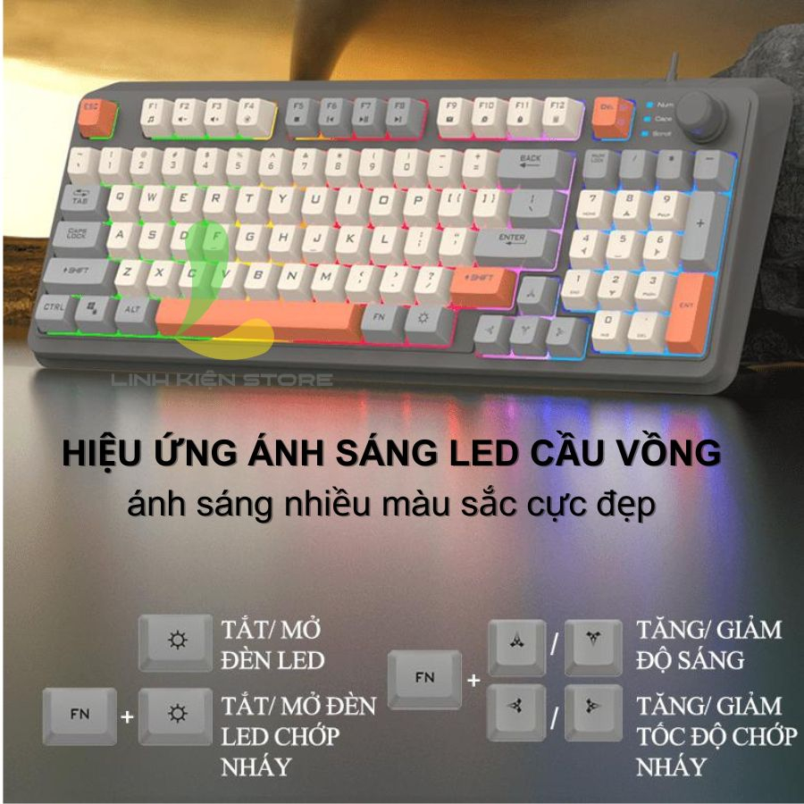 Bàn phím giả cơ gaming XUNFOX K82 / K820 - Bàn phím chơi game thiết kế 94 phím đèn led 7 màu kèm theo nút vặn âm lượng | BigBuy360 - bigbuy360.vn