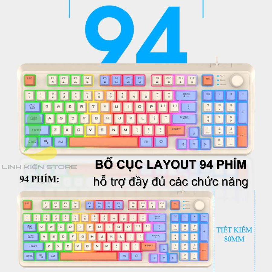 Bàn phím giả cơ gaming XUNFOX K82 / K820 - Bàn phím chơi game thiết kế 94 phím đèn led 7 màu kèm theo nút vặn âm lượng | BigBuy360 - bigbuy360.vn