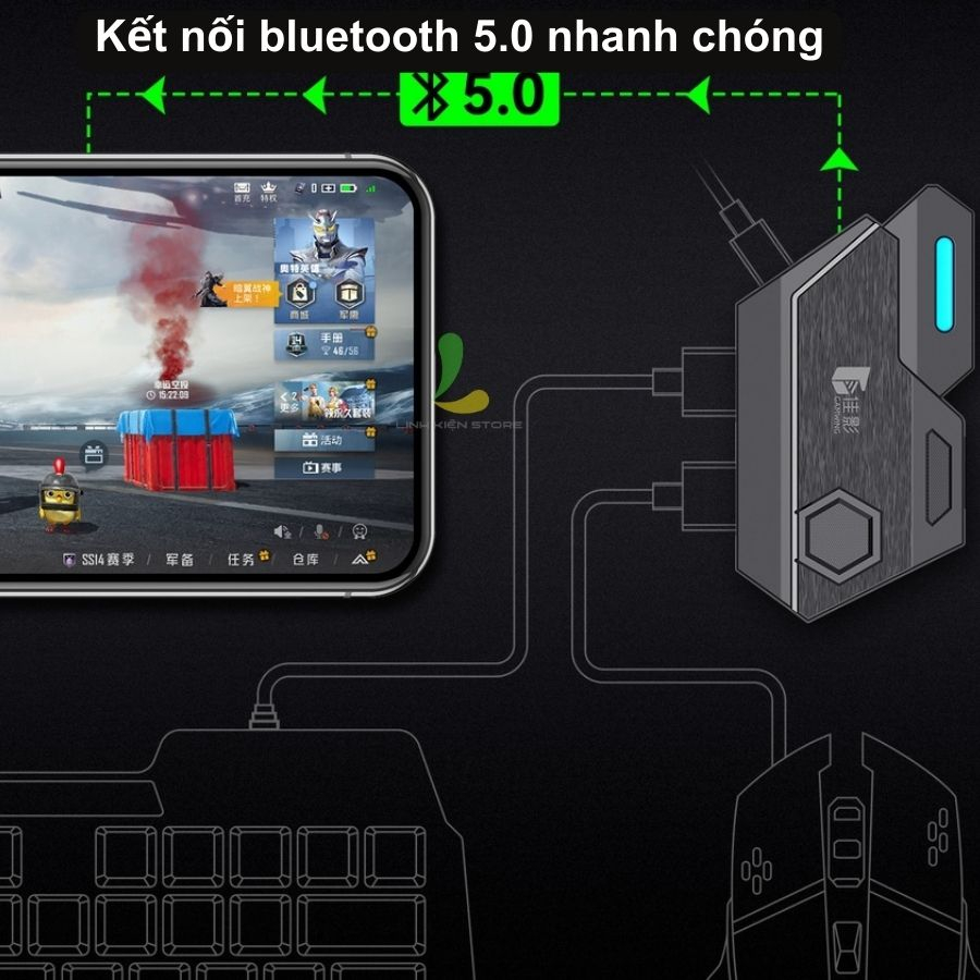 Combo bàn phím chuột K15/ K12X / K13 + V1 và bộ chuyển đổi mix - Phụ kiện gaming hỗ trợ hệ điều hành Android và IOSS