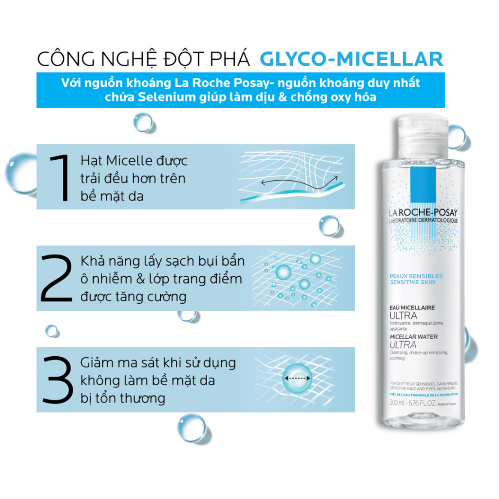 Nước tẩy trang và làm sạch sâu cho da nhạy cảm La Roche-Posay Micellar Water Ultra Sensitive Skin 50ml