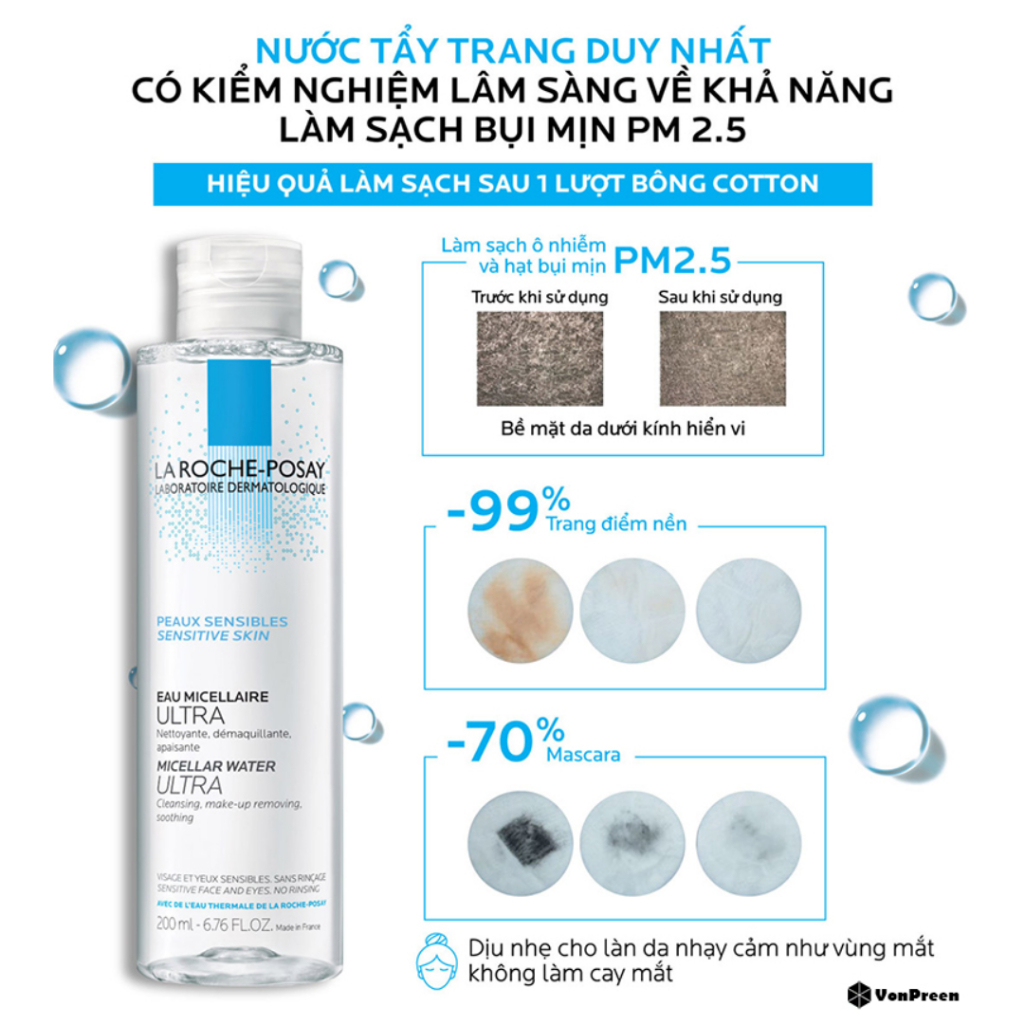Nước tẩy trang và làm sạch sâu cho da nhạy cảm La Roche-Posay Micellar Water Ultra Sensitive Skin 50ml