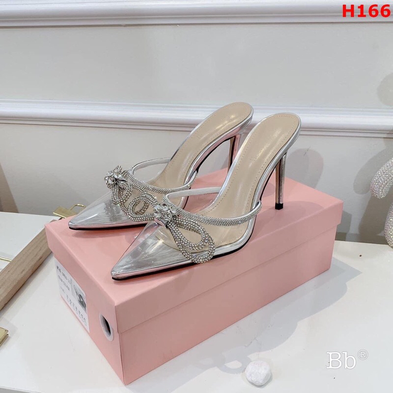 TH109: Giày sục mũi nhọn đính nơ đá cực xinh, gót nhọn 6-9cm