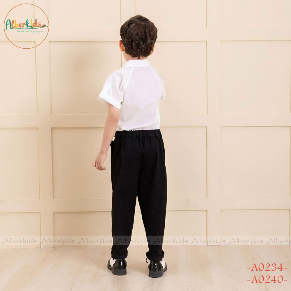 Sét đồ đi học bé trai ALBERKIDS áo phối túi xanh quần dài đen cho trẻ em 4,5,6,7,8,9,10,11,12 tuổi [A0234-A0242]