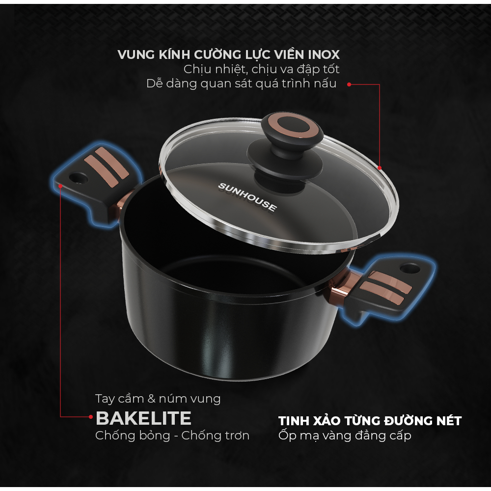 Nồi chống dính Ultra titanium SUNHOUSE ST2210B18-20-24cm