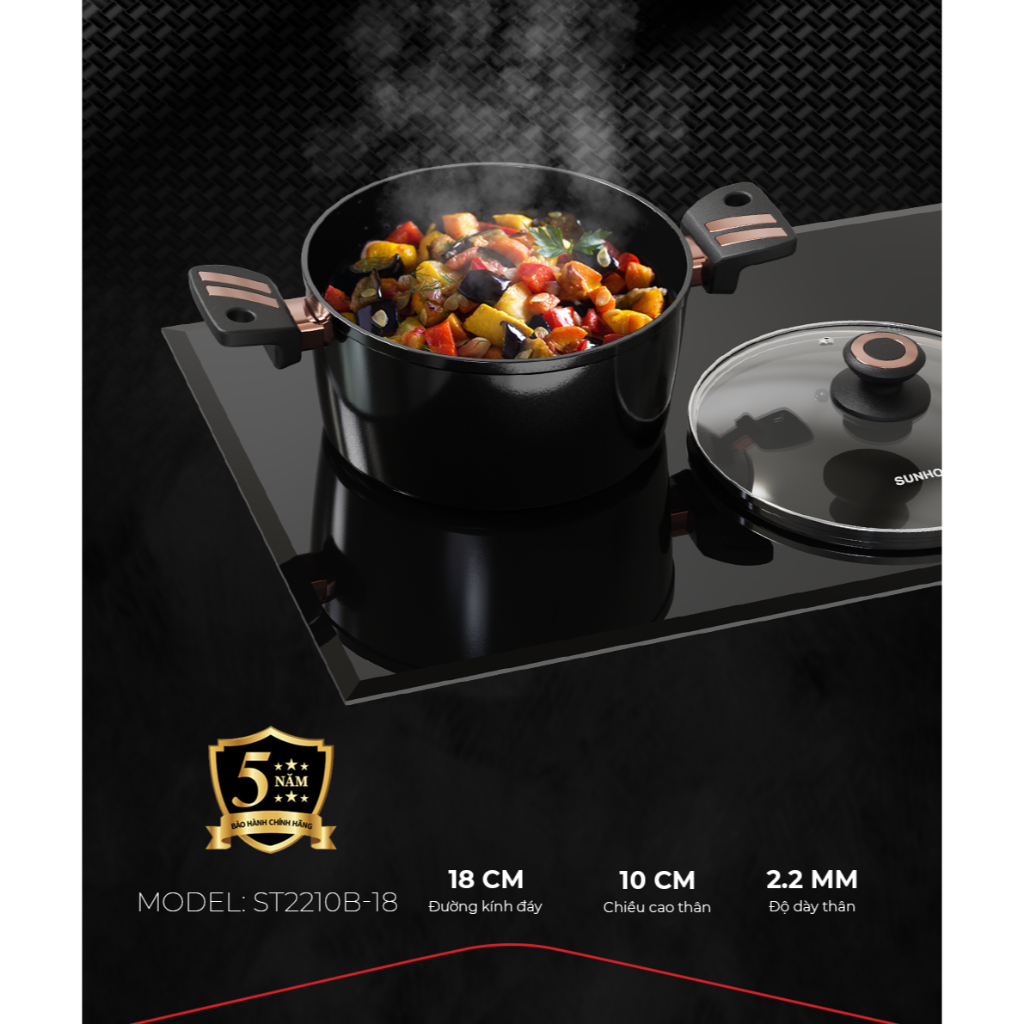 Nồi chống dính Ultra titanium SUNHOUSE ST2210B18-20-24cm