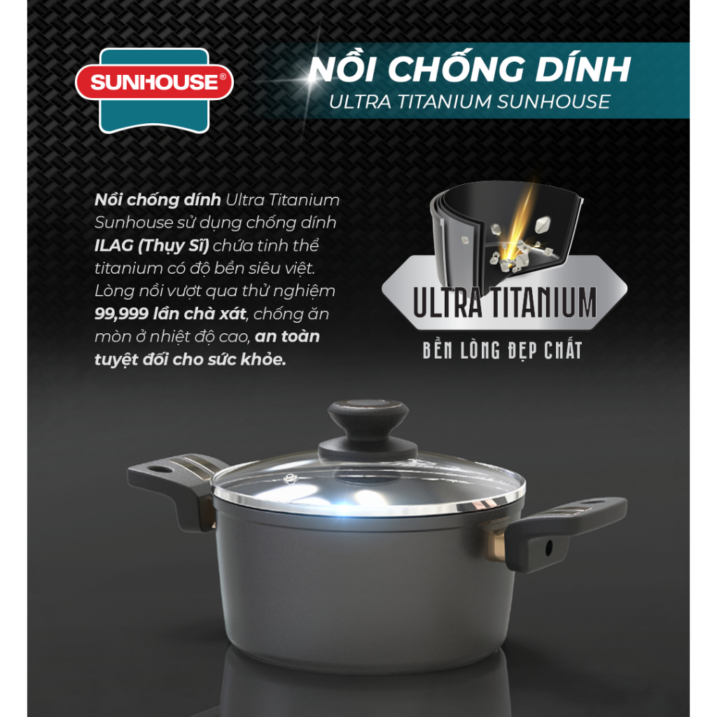 Nồi chống dính Ultra titanium SUNHOUSE ST2210B18-20-24cm