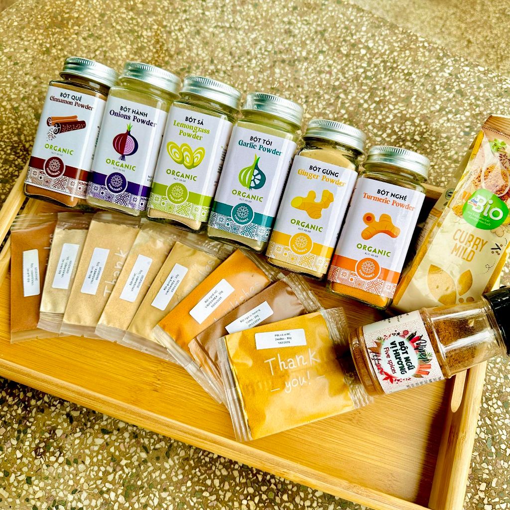 Bột gia vị Gừng, Hành, Tỏi, Sả, Nghệ, Quế, Cà ri, Ngũ vị hương cho bé dưới 1tuổi ăn dặm (10-20gr) - Ăn dặm Daily