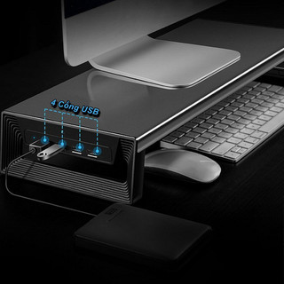 Bàn Kê Màn Hình Máy Tính SLIM BLACK 4 Cổng USB - Home Decor Furniture