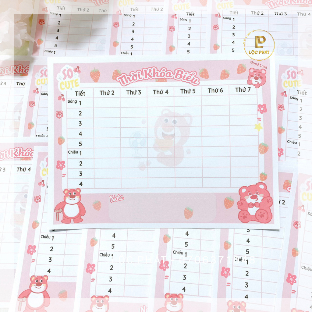 Mẫu mới: THỜI KHÓA BIỀU mẫu GẤU DÂU kích thước 16x21 cm