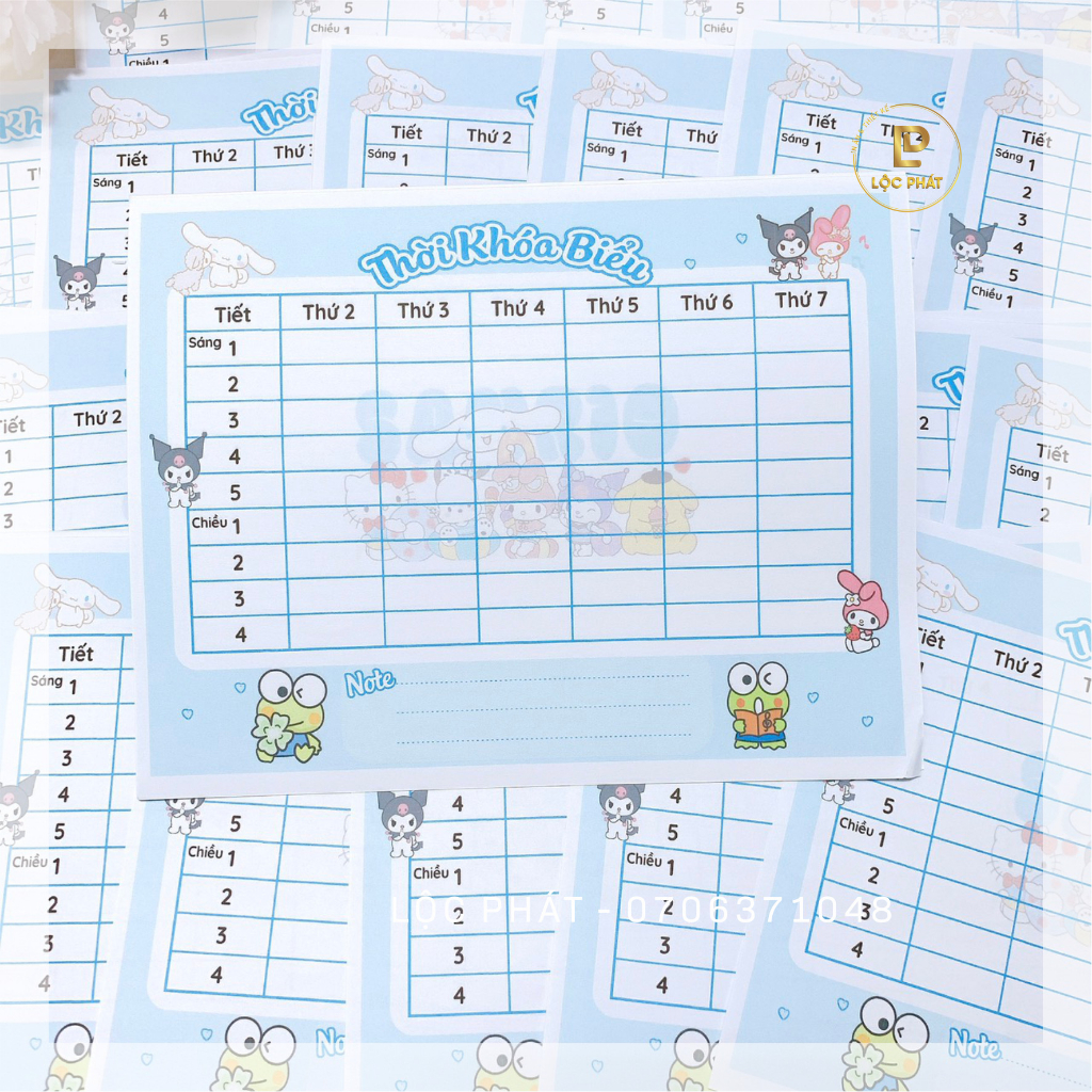 Mẫu mới: THỜI KHÓA BIỀU mẫu Sanrio kích thước 16x21 cm