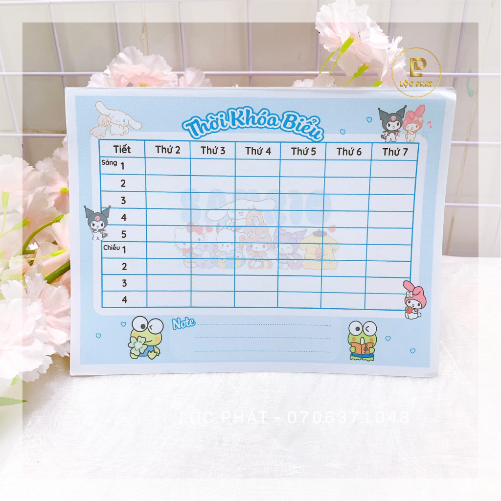 Mẫu mới: THỜI KHÓA BIỀU mẫu Sanrio kích thước 16x21 cm