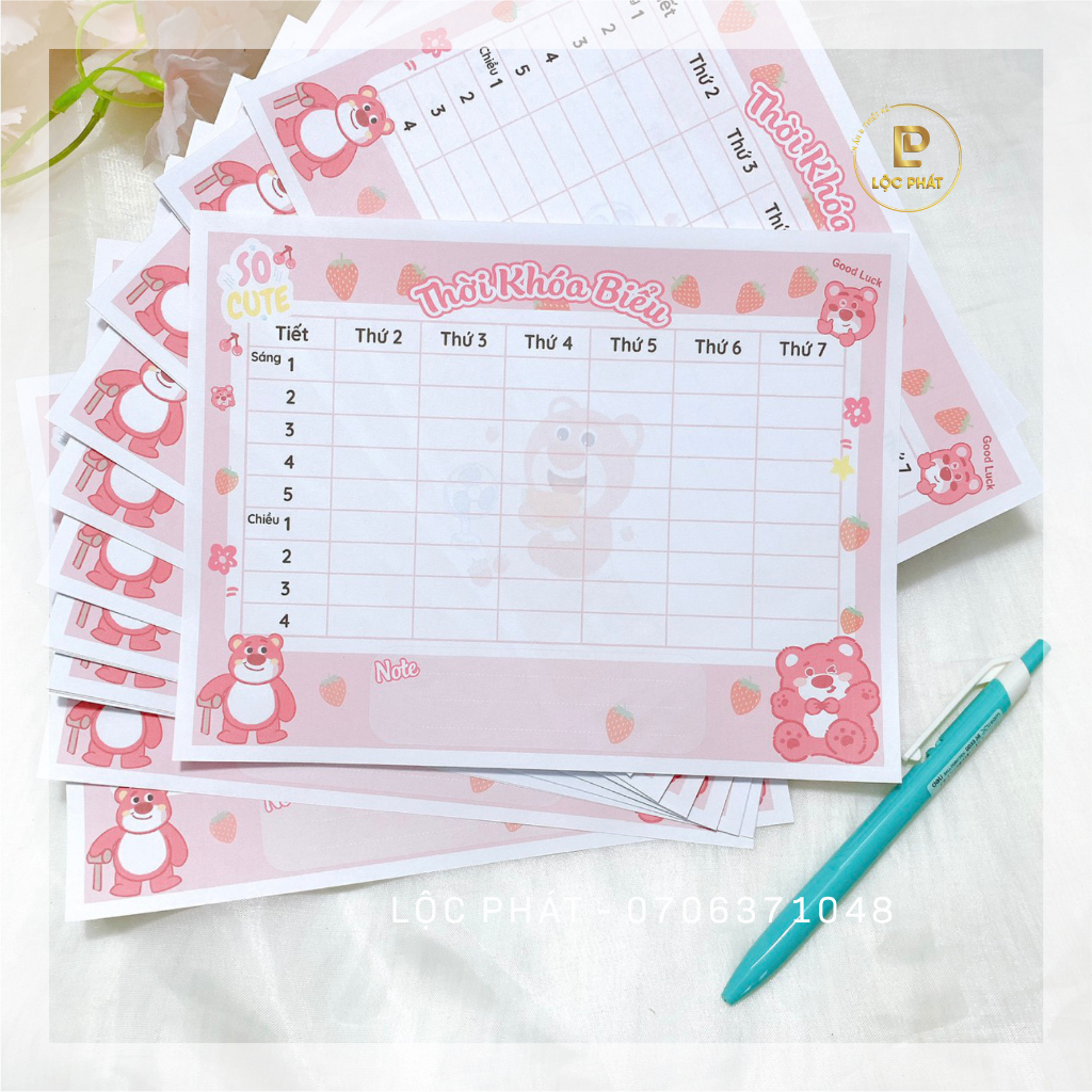 Mẫu mới: THỜI KHÓA BIỀU mẫu GẤU DÂU kích thước 16x21 cm