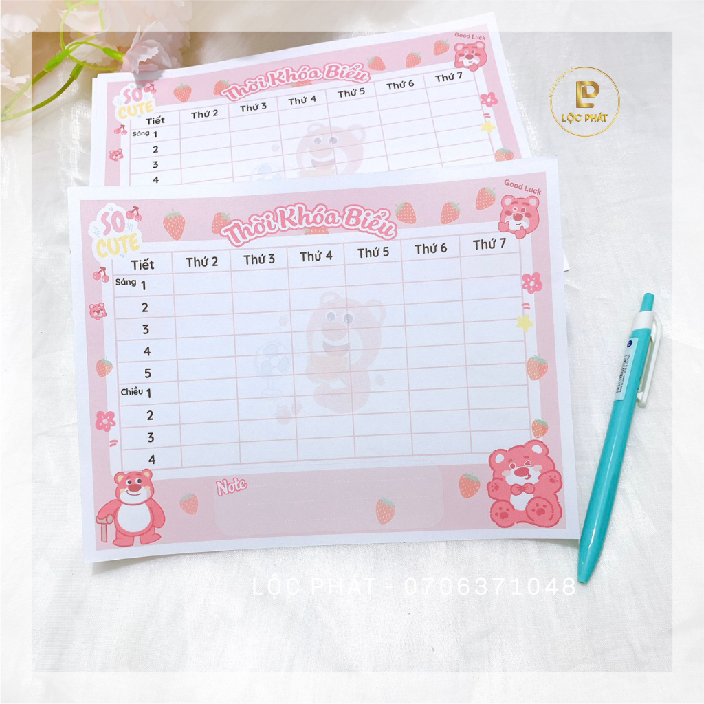 Mẫu mới: THỜI KHÓA BIỀU mẫu GẤU DÂU kích thước 16x21 cm