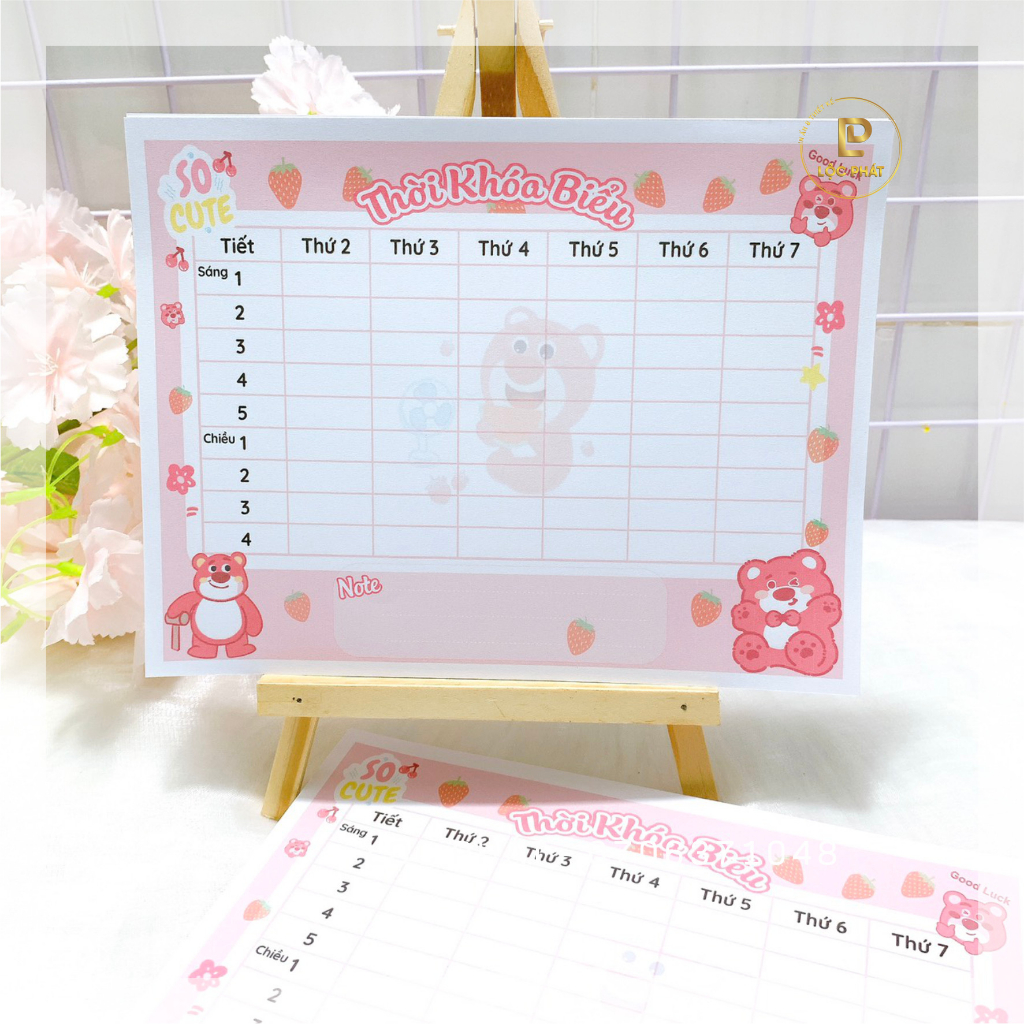 Mẫu mới: THỜI KHÓA BIỀU mẫu GẤU DÂU kích thước 16x21 cm