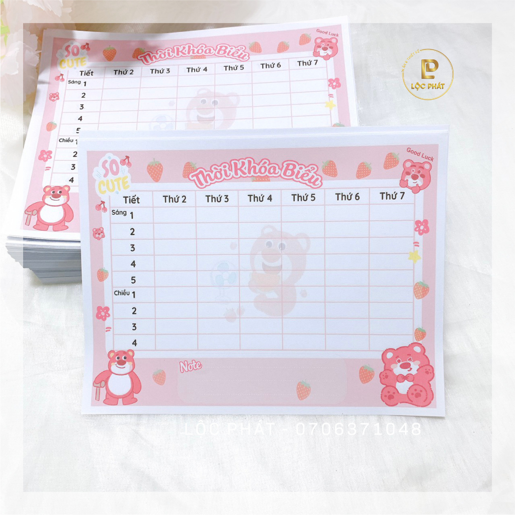 Mẫu mới: THỜI KHÓA BIỀU mẫu GẤU DÂU kích thước 16x21 cm