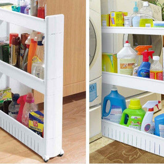 Kệ nhựa để chai lọ 3 tầng có bánh xe