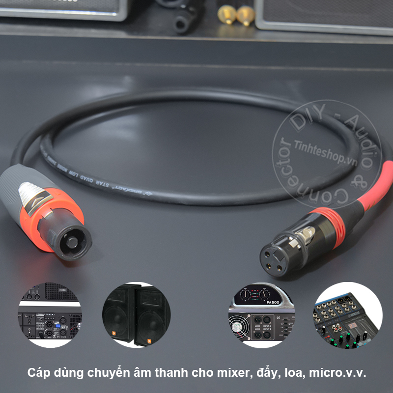 Dây loa speakon sang canon cái 0.2 đến 10 mét cắm Micro Mixer Loa Đẩy - DIY speakon to XLR cable
