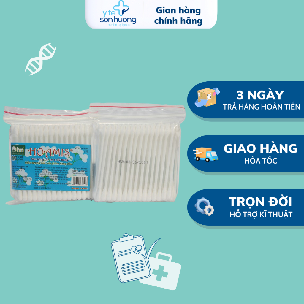 Combo 05 gói Tăm Bông Ráy Tai và Tẩy Trang Hoamis PBM 100