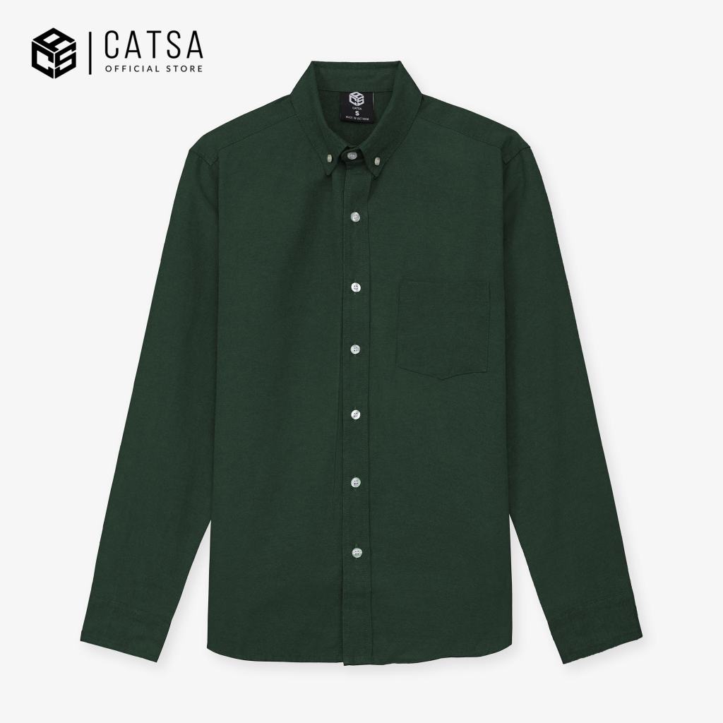 Áo sơ mi nam xanh lá basic CATSA vải Oxford dày dặn form Slimfit thoáng mát ASC381