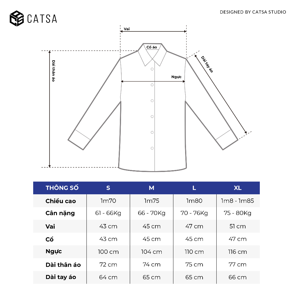 Áo sơ mi nam xanh lá basic CATSA vải Oxford dày dặn form Slimfit thoáng mát ASC381