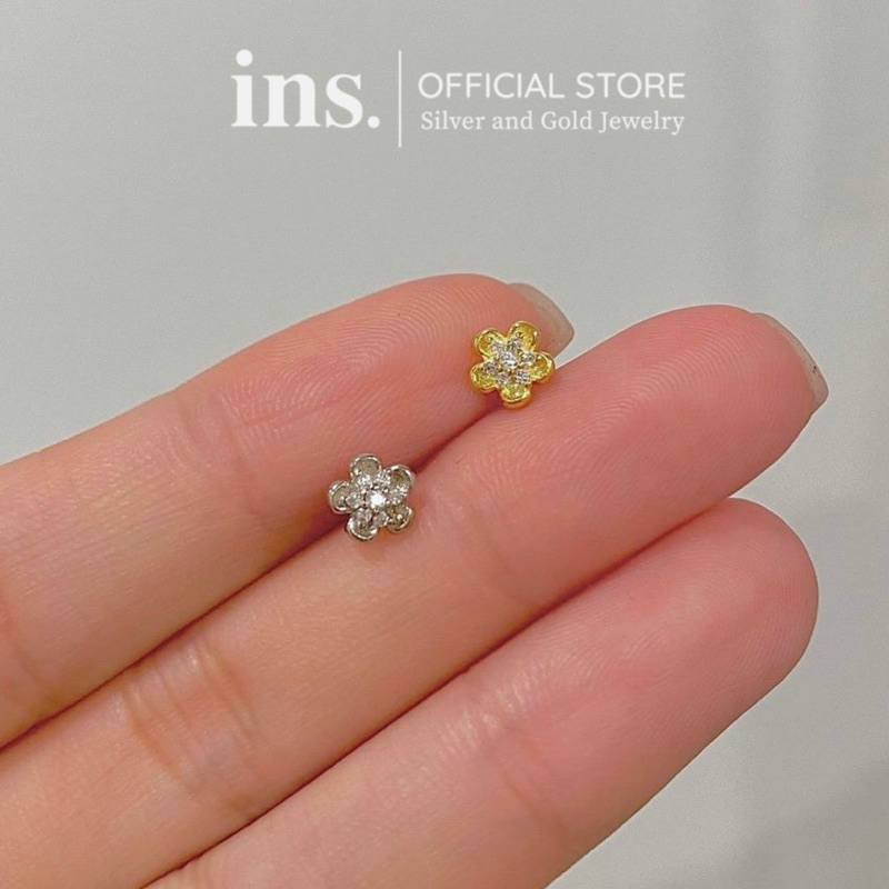 Khuyên tai bạc nữ hình hoa INS đính đá tấm cao cấp xinh xắn dễ thương / Giá 1 chiếc