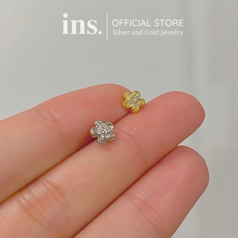 Khuyên tai bạc nữ hình hoa INS đính đá tấm cao cấp xinh xắn dễ thương / Giá 1 chiếc