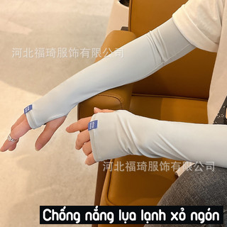Găng tay dài chống nắng xỏ ngón thời trang HAND MADE lụa lạnh thoáng mát chống uv tốt