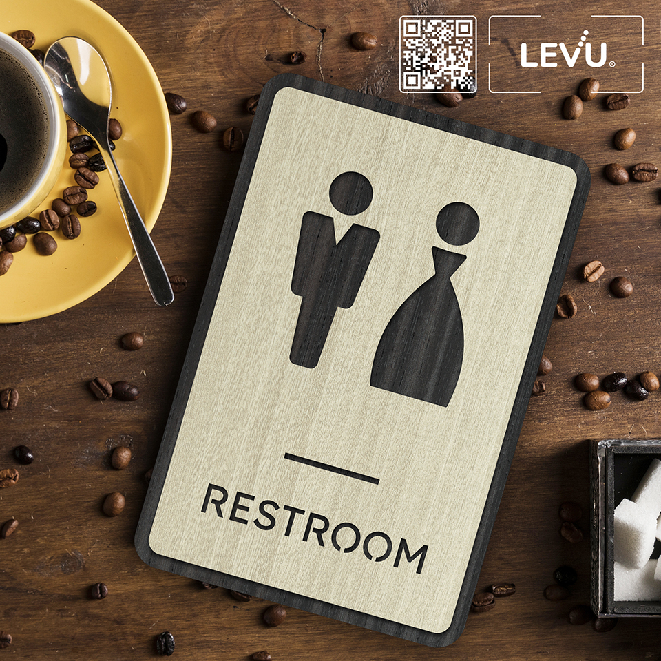 Bảng toilet gỗ decor vintage, bảng wc men women có sẵn keo dán cửa trang trí nhà vệ sinh nam nữ chính hãng LEVU