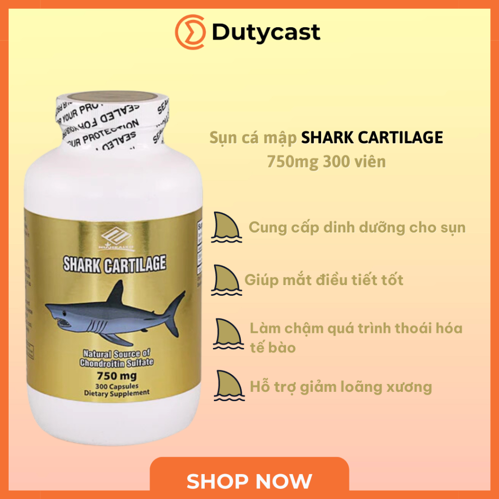 VIÊN UỐNG SỤN CÁ MẬP SHARK CARTILAGE NUHEALTH 750mg BỔ XƯƠNG KHỚP CỦA MỸ 300 VIÊN - HÀNG CHÍNH HÃNG BILL US