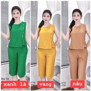 Bộ Đũi Nữ, Bộ Đũi Sát Nách Quần Ngố Chất đũi tơ hàn cao cấp mềm, mịn, mát. Thời trang cho phái đẹp MÃ D19