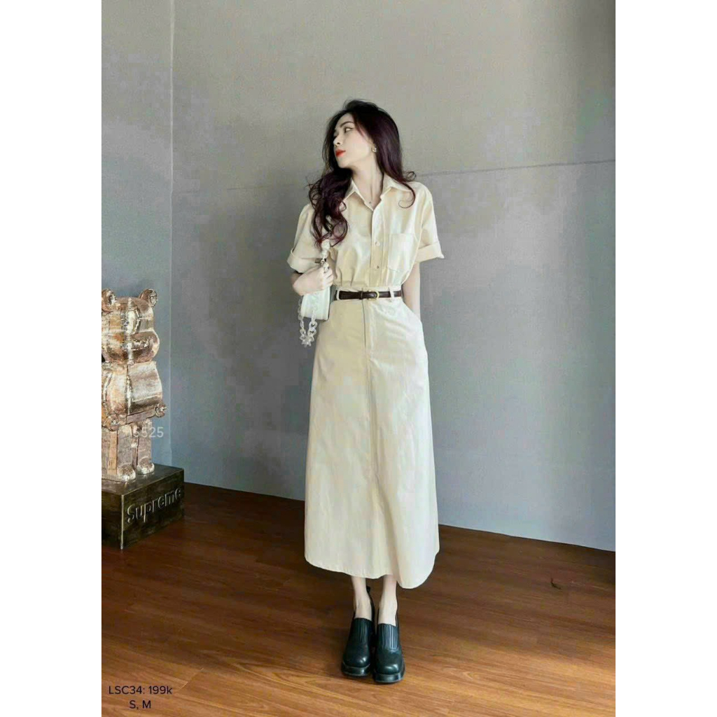 Sét đồ bộ kaki áo cổ sơ mi cộc tay 3 màu sang chảnh kèm nịt dễ thương quý phái dự tiệc đi chơi